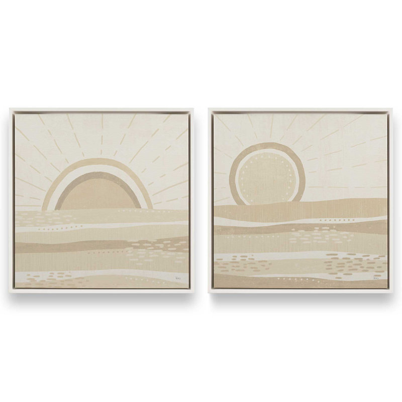 Ensemble de 2 Sandy Sunrise and Sunset, Cadre flottant blanc opaque, H 13 po x l 26 po