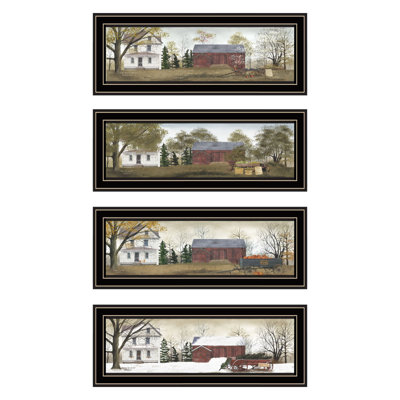 Trendy Decor 4U 4 Piece Vignette Four Seasons Homesteads Black Framed Wall Art For Living Room, Bedroom Wall Art Print For Home Decor By Billy Jacobs