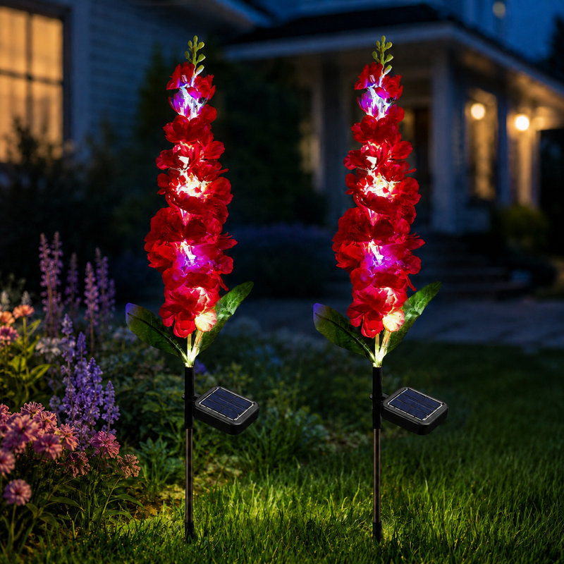Solar Flower Lights Outdoor Garden Decor Delphinium Stake Lights IP65 Waterproof with 2 Modes for Patio Yard Pathway Lawn Flower Bed