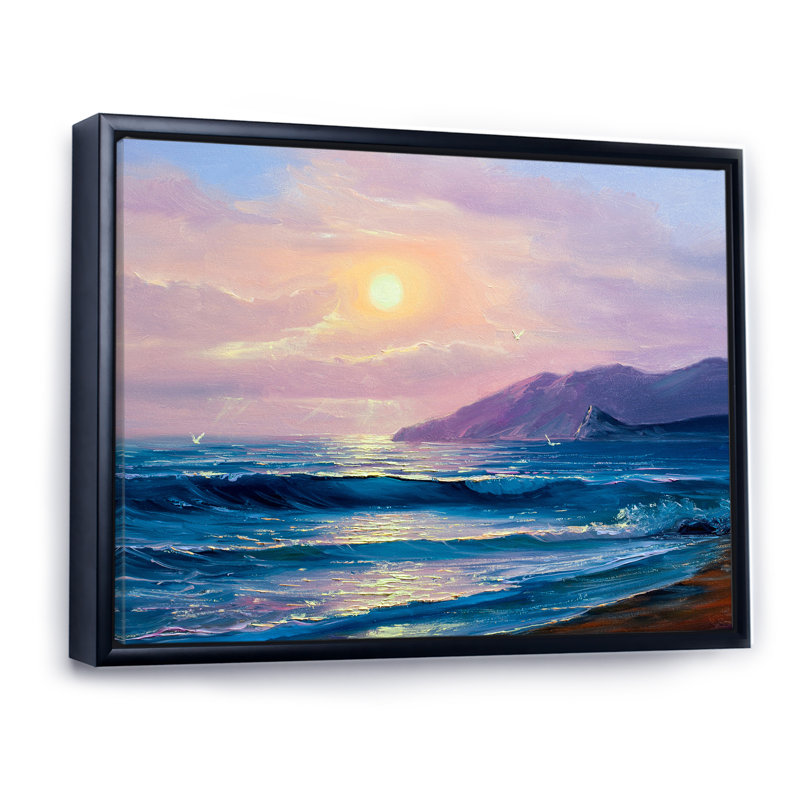 «Sunset Above Dark Blue Ocean Waves», reproduction sur toile, H 30 po x l 40 po, Toile à cadre flottant noir