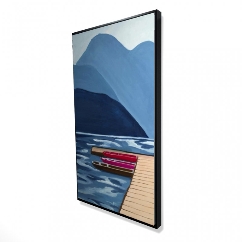 Lake, quai & mountains - Red Marine framed canvas decor
