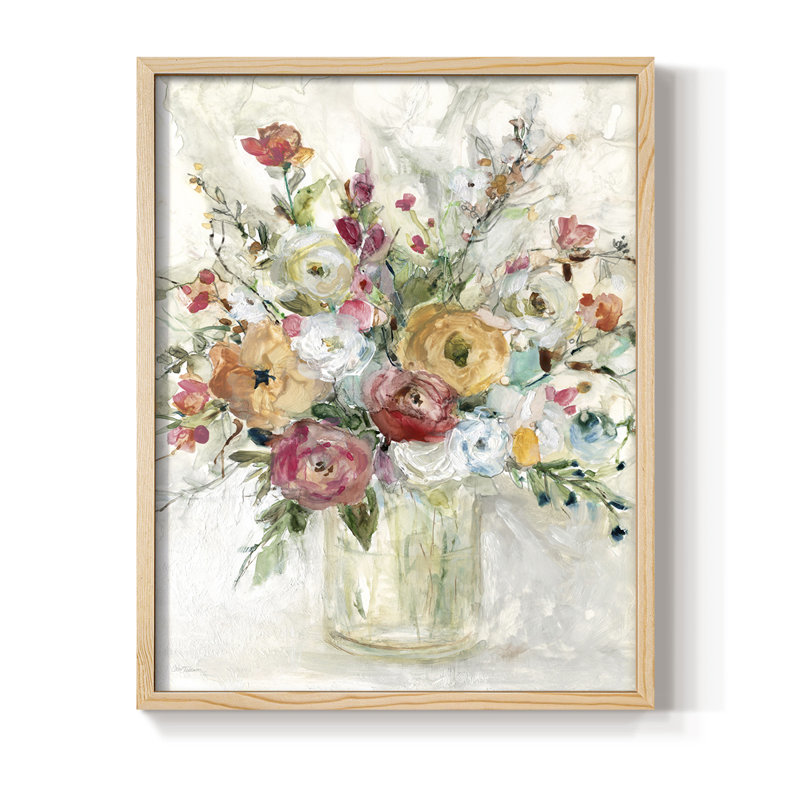 Reproduction encadrée de bouquet contemporain - bois massif, H 15 po x l 12 po