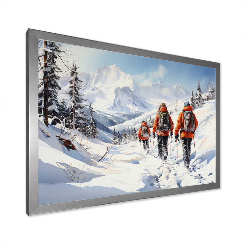 «Slope Randonnée Ski Expedition I» - art mural de randonnée, H 16 po x l 32 po x P 1 po, Cadre de coin argenté fermé