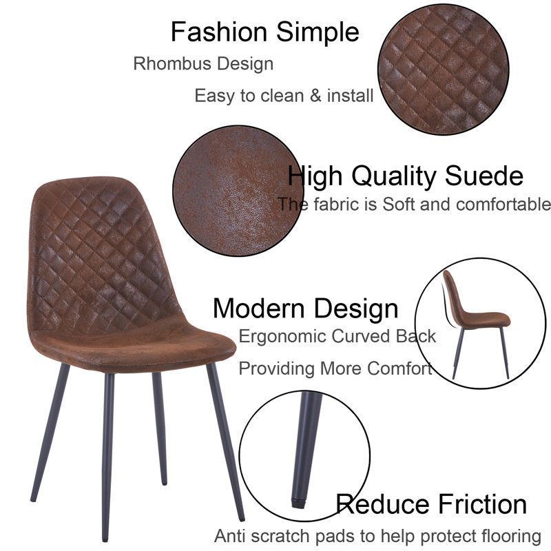 Kaylani Modern Upholstered Dining Chair, Brown Suede, Black, 4