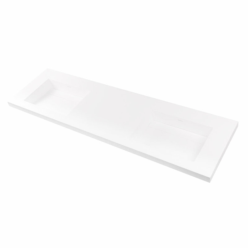 Kubista 72'' W Double Vanity Top, Matte White, 0 Hole