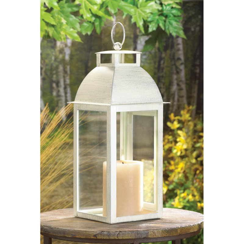 Distressed Ivory Candle Lantern | Rustic Farmhouse Decor