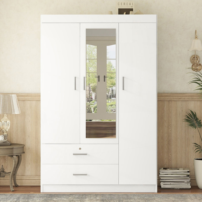 Armoire-penderie à 3 portes avec tablettes, Blanc