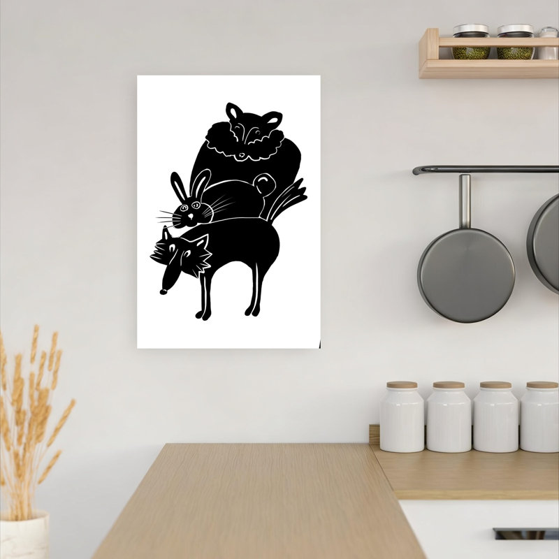 Stacked Woodland Friends Playful Whimsical Contemporary Bear Fox Rabbit Forest Wildlife Wall Art Print 1 Piece Wrapped Canvas Wall Art
