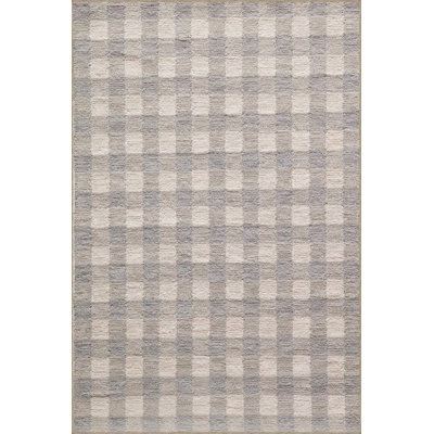 Fluffy Themed Checkered Brown Decorative Machine Washable Rug