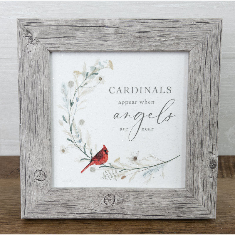 "Sympary Cardinals Appear When Angels Are Near", reproduction d'art encadrée, gris