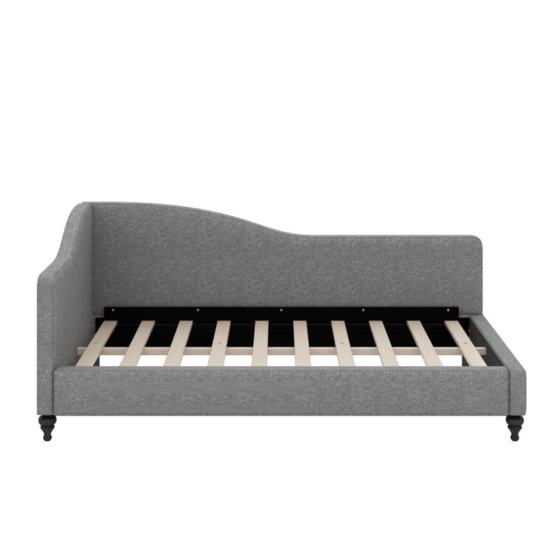 L-Shaped Linen Daybed With Solid Wood Legs, Gray, Twin