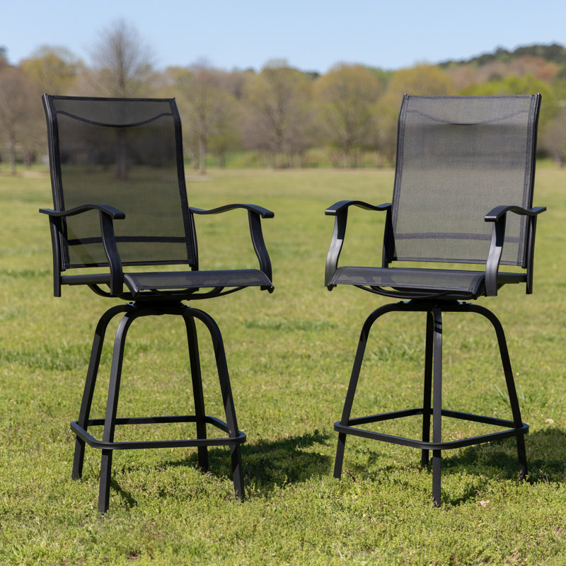 All-Weather PVC-coated polyester Swivel Patio Stools and Deck Chairs with High Back & Armrests, Black