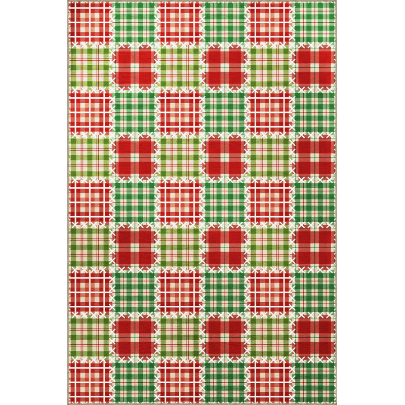 Tapis décoratif rouge et vert à motif de boîte de cadeau de Noël à motif lavable à la machine
