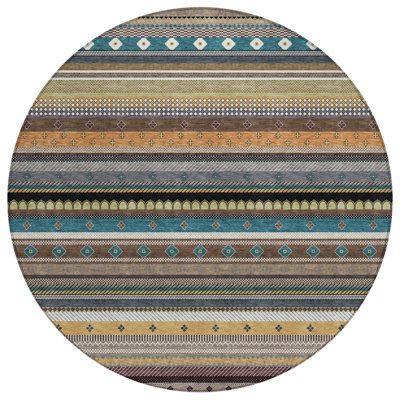 Machine Washable Indoor/Outdoor Husby ACN2218 Striped Rug