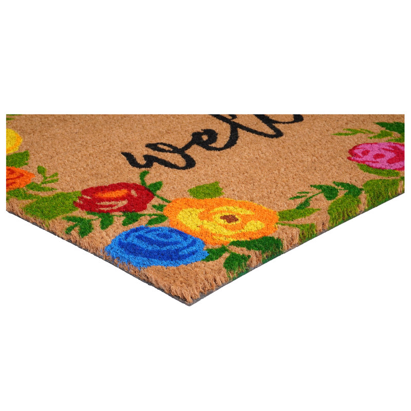Colorful Floral Coir Welcome Doormat with Vinyl Backing