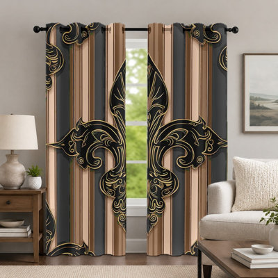 2Pcs Floral Pattern Curtains, Vintage Style Curtain, Elegant Striped Decorative Printed Art Grommet Drapes, Window Treatment for Bedroom Living Room Decor