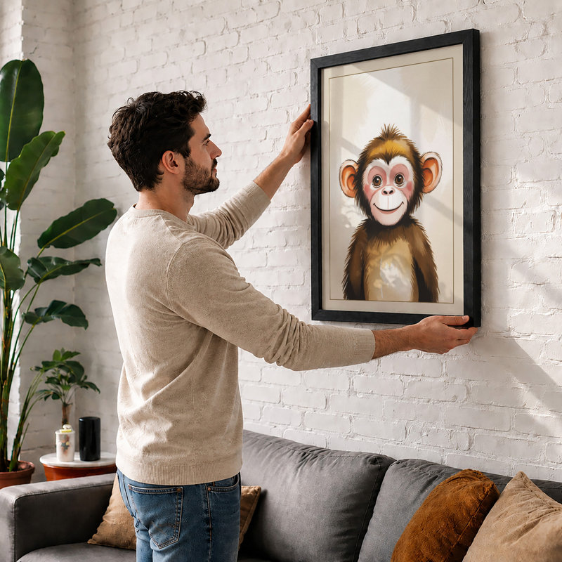 Chimpanzee Gaze Modern - Framed Print, A1 - 84.1 x 59.4 cm, White