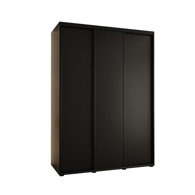 Auniya 3 Door Manufactured Wood Wardrobe, Black, 205cm H x 180cm W x 60cm D
