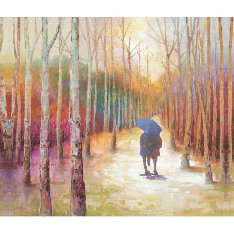 Forest Couple Walk - Painting Print, 51cm H x 76cm W, Black Floater Framed