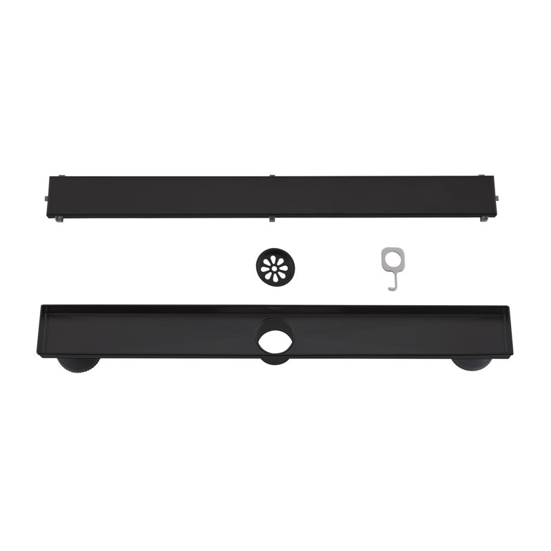 Drain de douche rectangulaire moderne avec insert 2 en 1 et couvercle plat convenant à Bahtroom, Noir mat, 23.6"