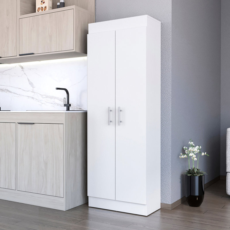 5-Shelf Storage Pantry Cabinet In White For Kitchen - Enhances Overall Organization 5 Shelves Efficient, White