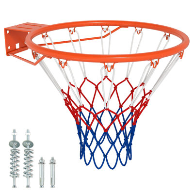 Remplacement de jante de basketball standard de 18 po pour la plupart des panneaux arrière Ressorts amortisseurs et filet orange résistant aux intempéries