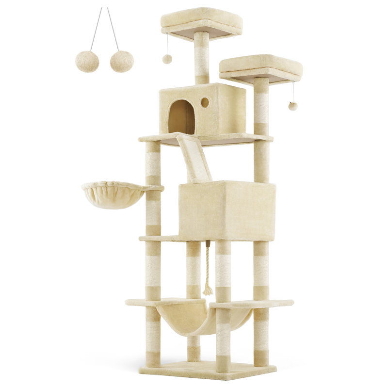 206cm H Cat Tree, 206cm H X 50cm W X 60cm D, Beige