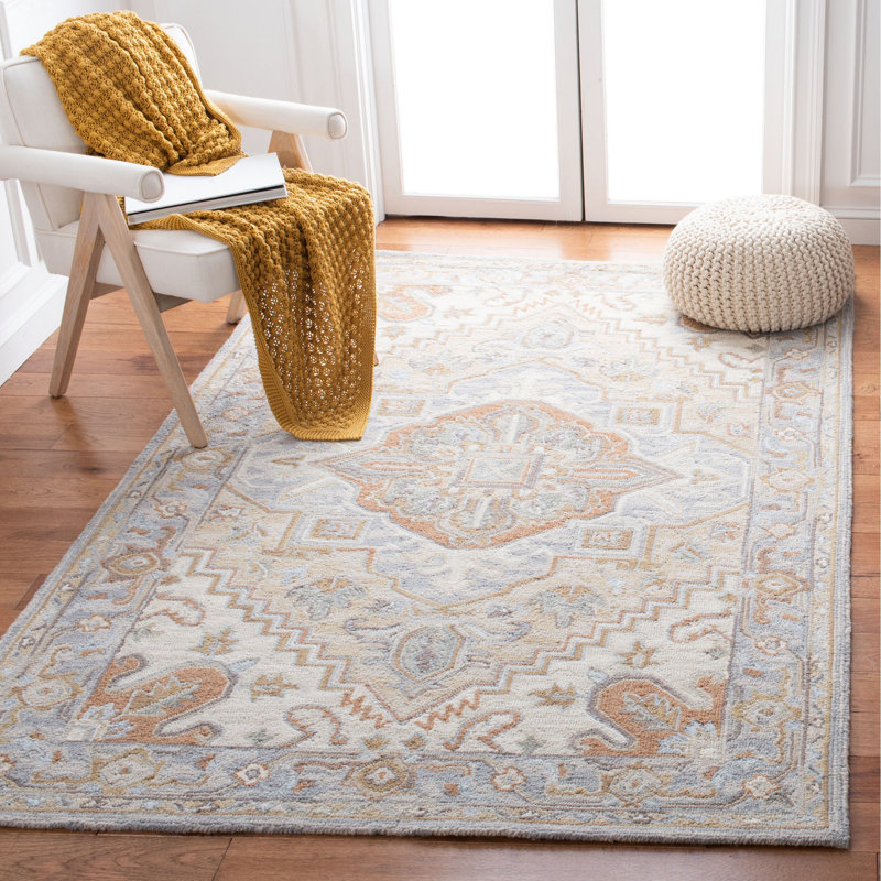 Falman Hand Loomed Wool/Cotton/Latex Oriental Rug in Gray/Beige, Rectangle 5' x 8'