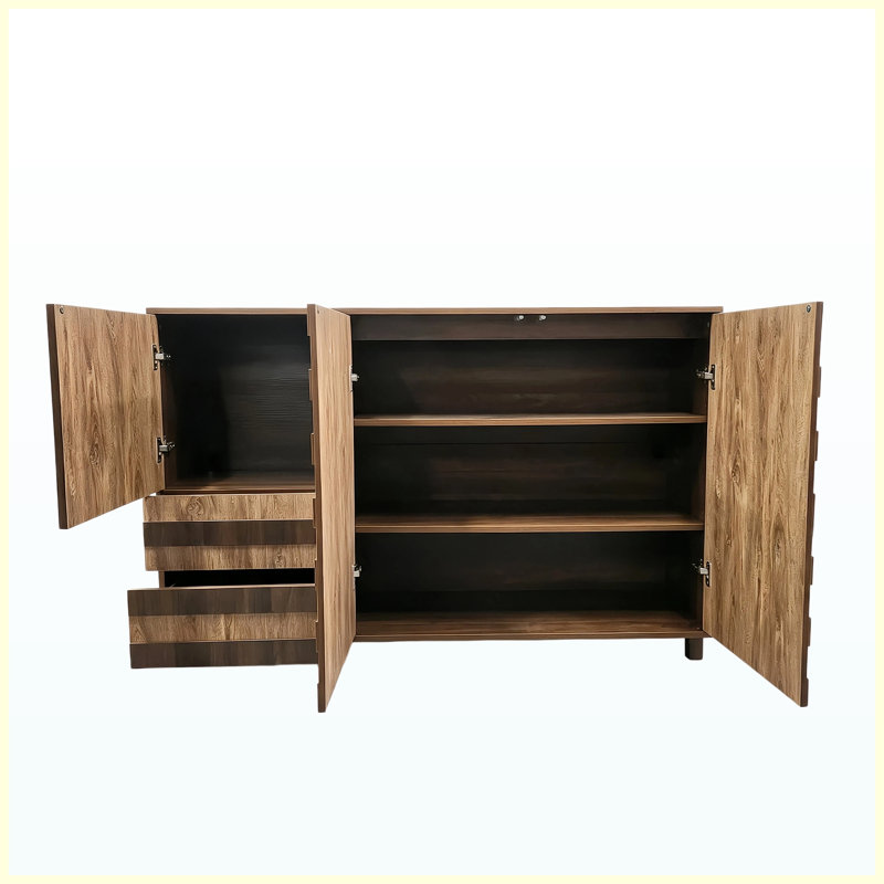Buffet/meuble de rangement bicolore en bois de 55 pouces, avec découpe en étoile, tiroirs et étagères réglables, idéal pour le salon, la salle à manger et l'entrée.