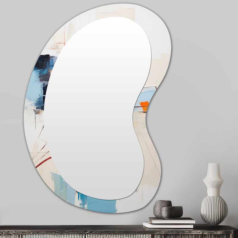 Gabia Ephemeral Silence Minimal Abstract - Abstract Painting Asymmetrical Unique Mirror, Blue Irregular Shape Large Wall Mirror, Printed Metal Art