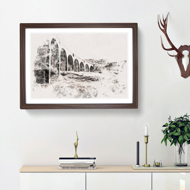 Glenfinnan Viaduct in Scotland - Picture Frame Painting Print, Walnut Framed, 62cm H x 87cm W x 2cm D