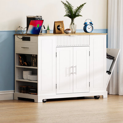 Rolling Kitchen Island On Wheels With 3 Drawers&Cabinet, Storage And Power Outlet, Portable Kitchen Island Cart