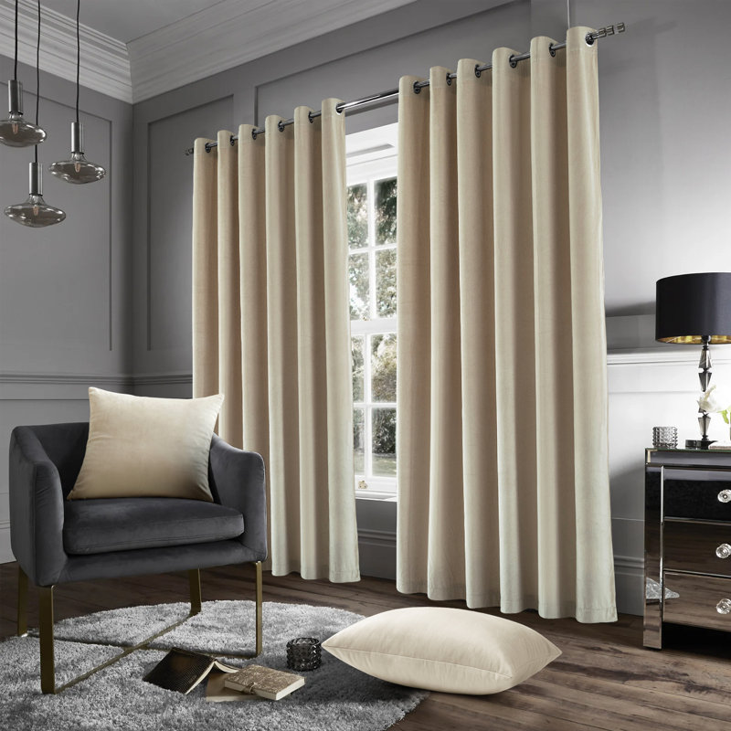 Stockholm Heavy Crushed Velvet Eyelet Sheer Curtains, Beige, Width 168 x Drop 137 cm