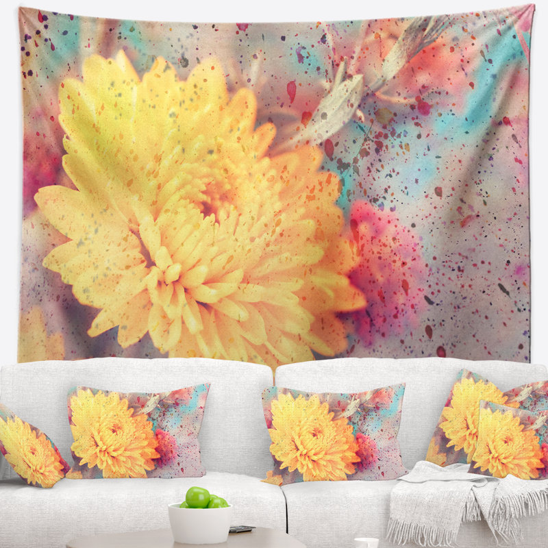 Tapisserie «Aster Flower» avec éclaboussures d'aquarelle, H 78 po x l 92 po