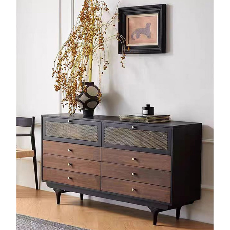 Buffet à six tiroirs en bouleau de style médiéval, H 33,86 po x l 55,12 po x P 15,75 po