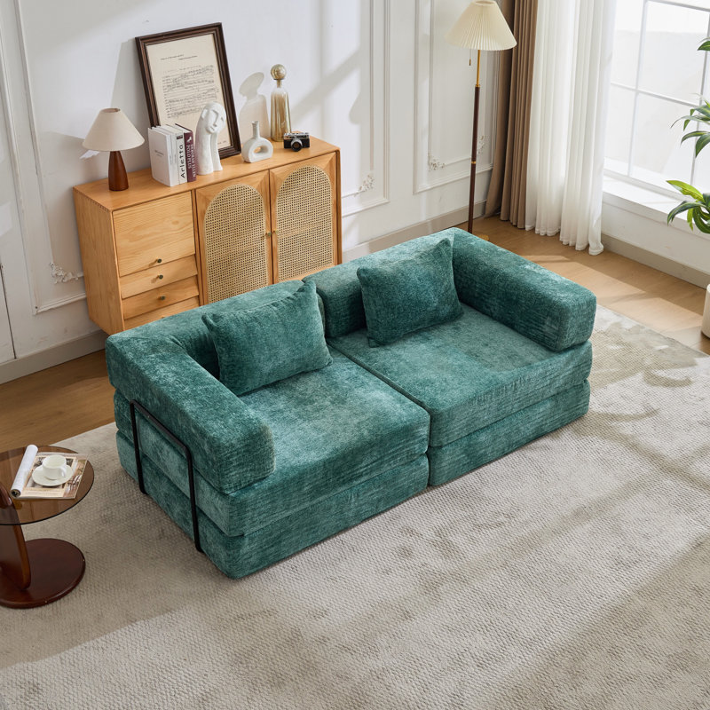 Canapé à compression, canapé-lit convertible au sol avec structure de forme fixe, canapé modulaire sans os sans causeuse, sans assemblage requis, tissu chenille, pour la chambre à coucher du salon