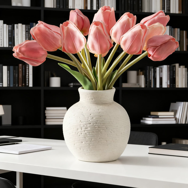 Handcrafted Ceramic Flower Vase For Home Decor - Rustic Farmhouse Table Centerpiece For Living Room, Kitchen, Bedroom, Office, And Bookshelf