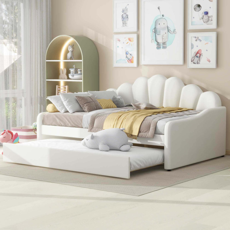 Structure de lit de jour double avec lit gigogne, Beige