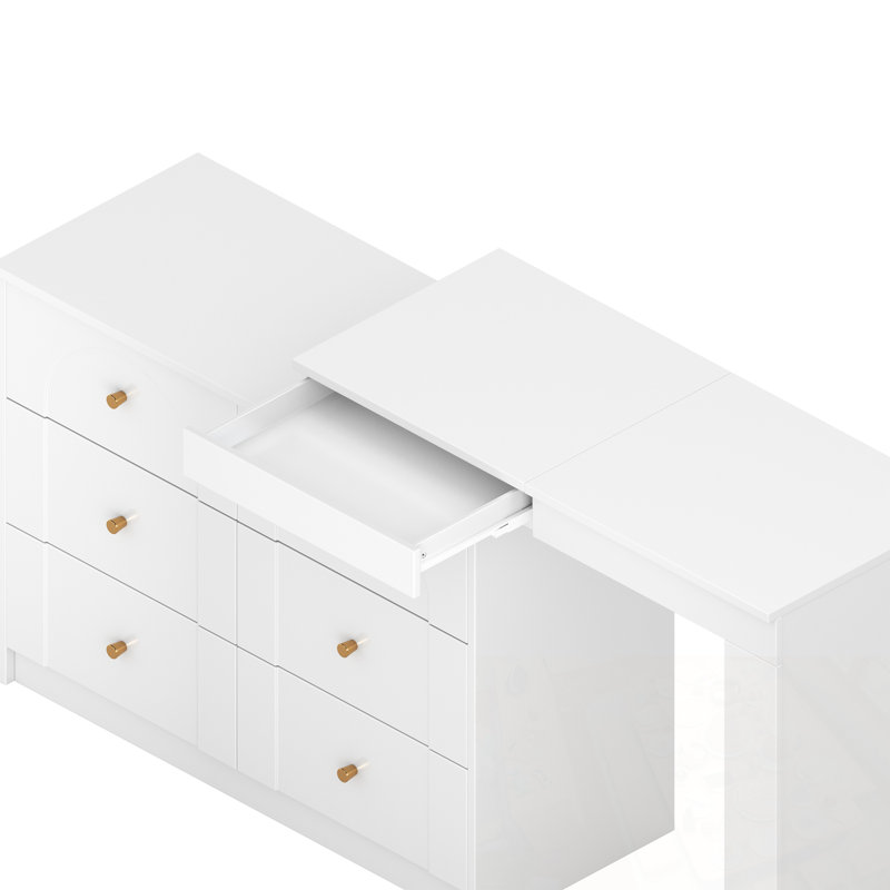 Vantiy Desk With LED Lights Mirror, Flip-Top Tabletop And Storage 7 Drawers, White