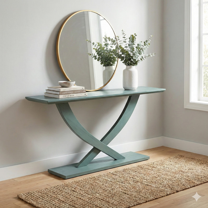 Lyndel 57.25'' Solid Wood Console Table, Gray Green