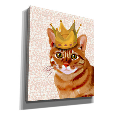 'Ginger Cat with Crown Portrait' by Fab Funky, Canvas Wall Art