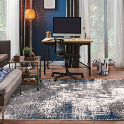 Pownal Abstract Performance Blue/Ivory/Gray Rug