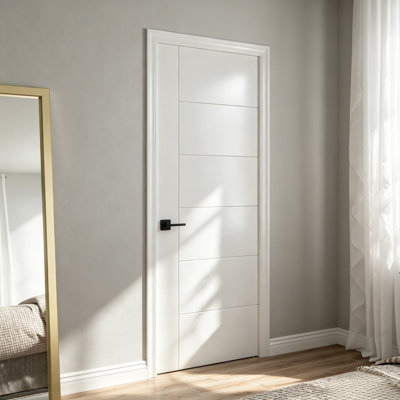 30X80 In. Primed Flat 7 Panel Smooth White Primed Hollow Core Composite Interior Molded Door Slab