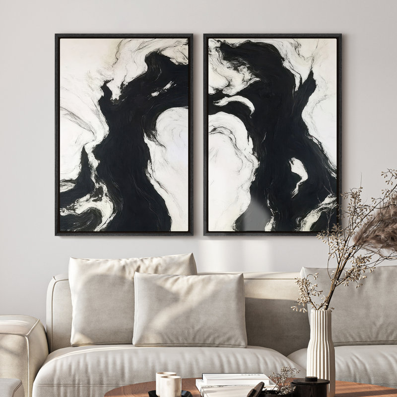 Framed Canvas Wall Art - Vintage Abstract Wall Prints for Bedroom, 24" H x 16" W, Black
