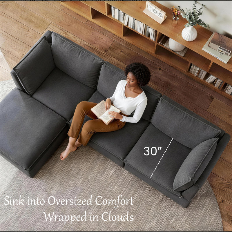 Modern Sectional Sofa,L-Shape Linen Fabric Corner Couch Set with Convertible Ottoman for Living Room, Apartment, Office,Grey