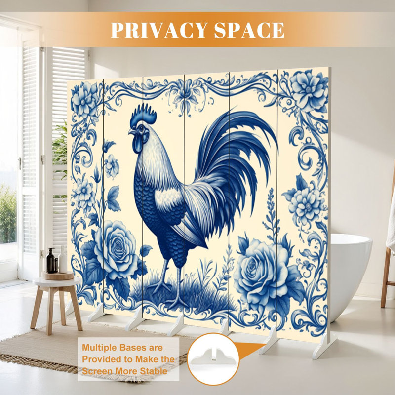 Paravent rustique à 6 panneaux séparateur de cloison pliable bleu royal de style classique, 6, H 71 po x l 96 po x P 1 po