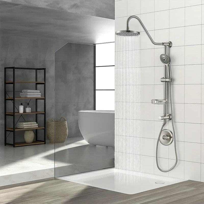 High Pressure Shower Heads With Handheld Spray Combo With Rough In-valve & Adjustable Slide Bar, Brushed Nickel