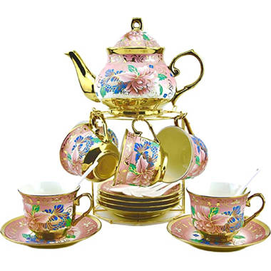 Madeline Pretty Port Tea Set 4 Cups & Plates Creamer Sugar Bowl Teapot 13  Piece