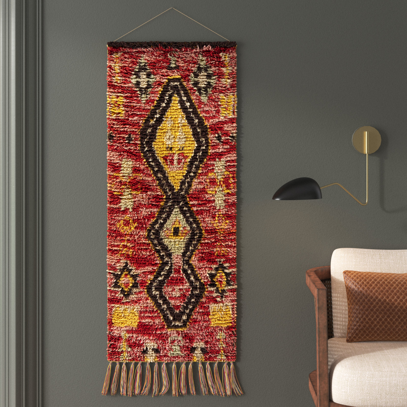 Wool Global Wall Hanging with Rod Included