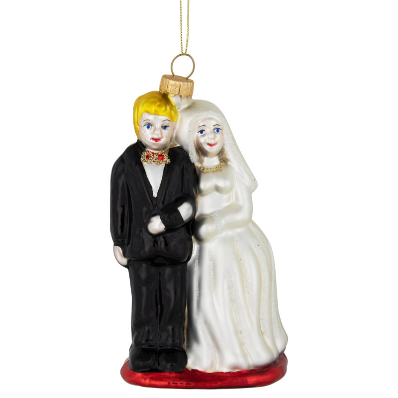 Ornement de Noël mariage en verre 4 mariés